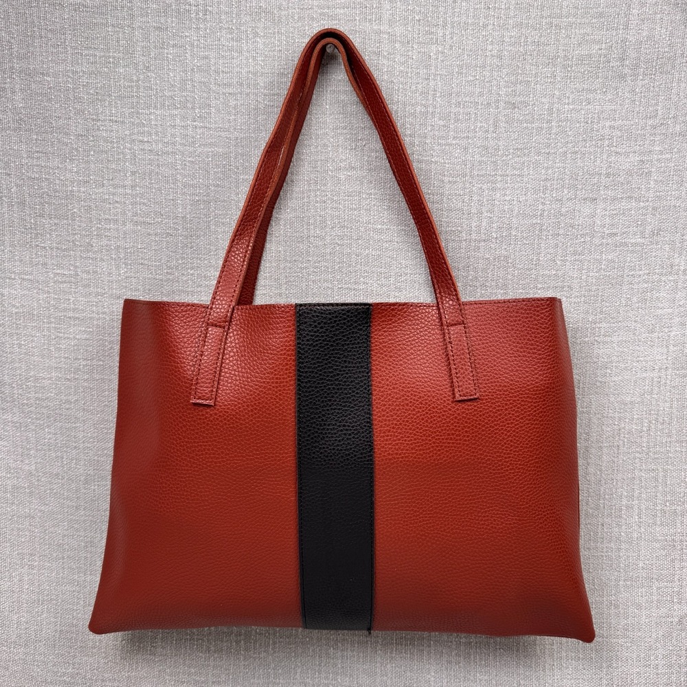 Vince Camuto leather shoulder Elegant L tote bag   Handbag  brown & black stripe